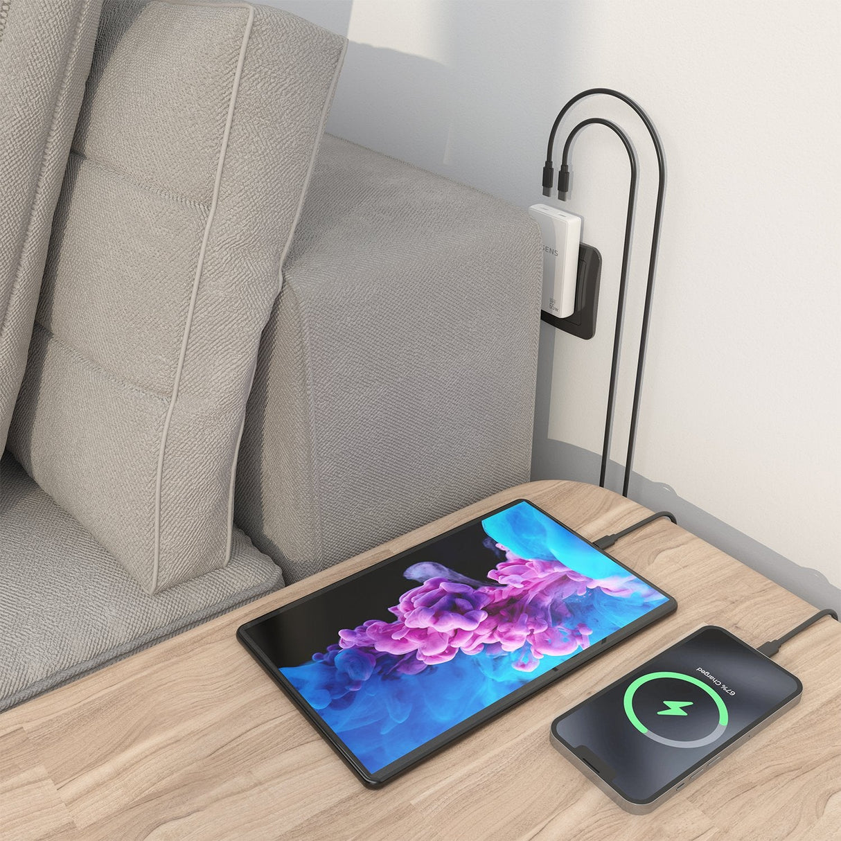 Aisens Cargador De Pared Gan Ultra Delgado 65w, 2xusb-C Pd3.0 Qc4.0, Blanco