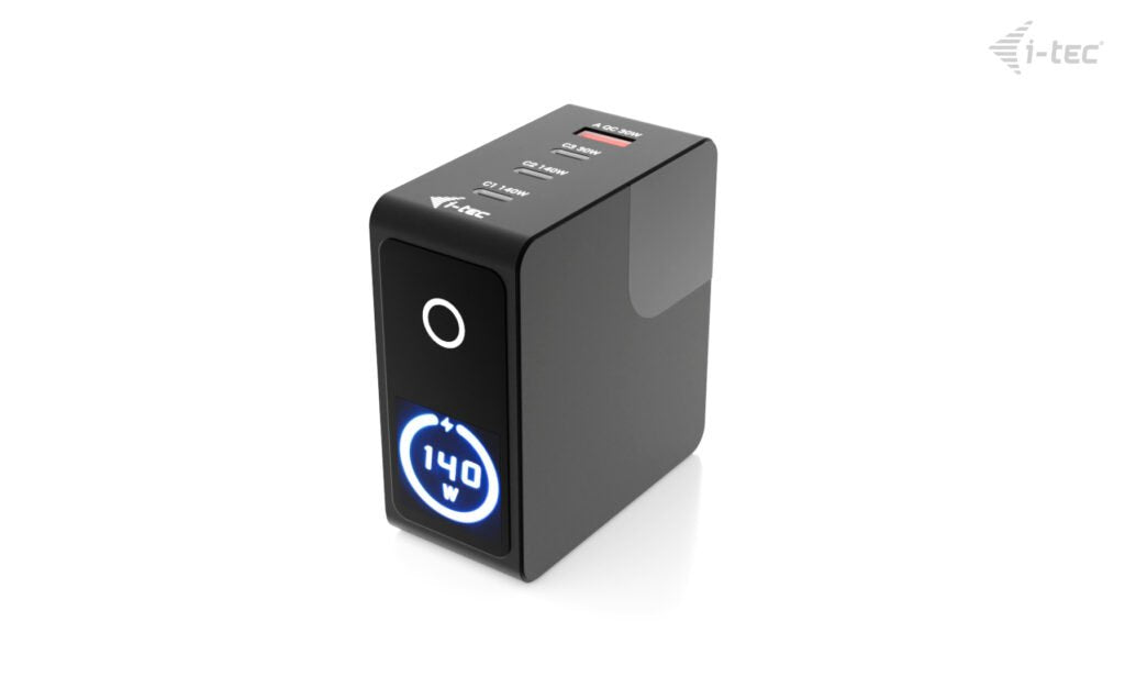 D I-Tec 140w Intelligent Multiport Usb Charger 3x Usb-C 1x Usb-A Lcd Display