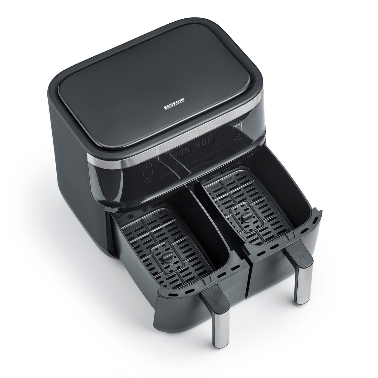 Severin Fr 2453 Doble 3,25 L Independiente 2850 W Freidora De Aire Caliente Negro, Plata