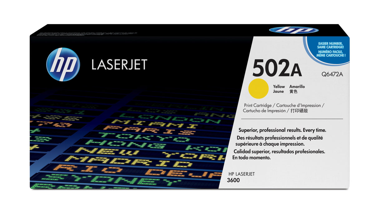 EAN 0829160703060 - HP 502A Yellow Original LaserJet Toner Cartridge cartucho de tóner 1 pieza(s) imagen 1