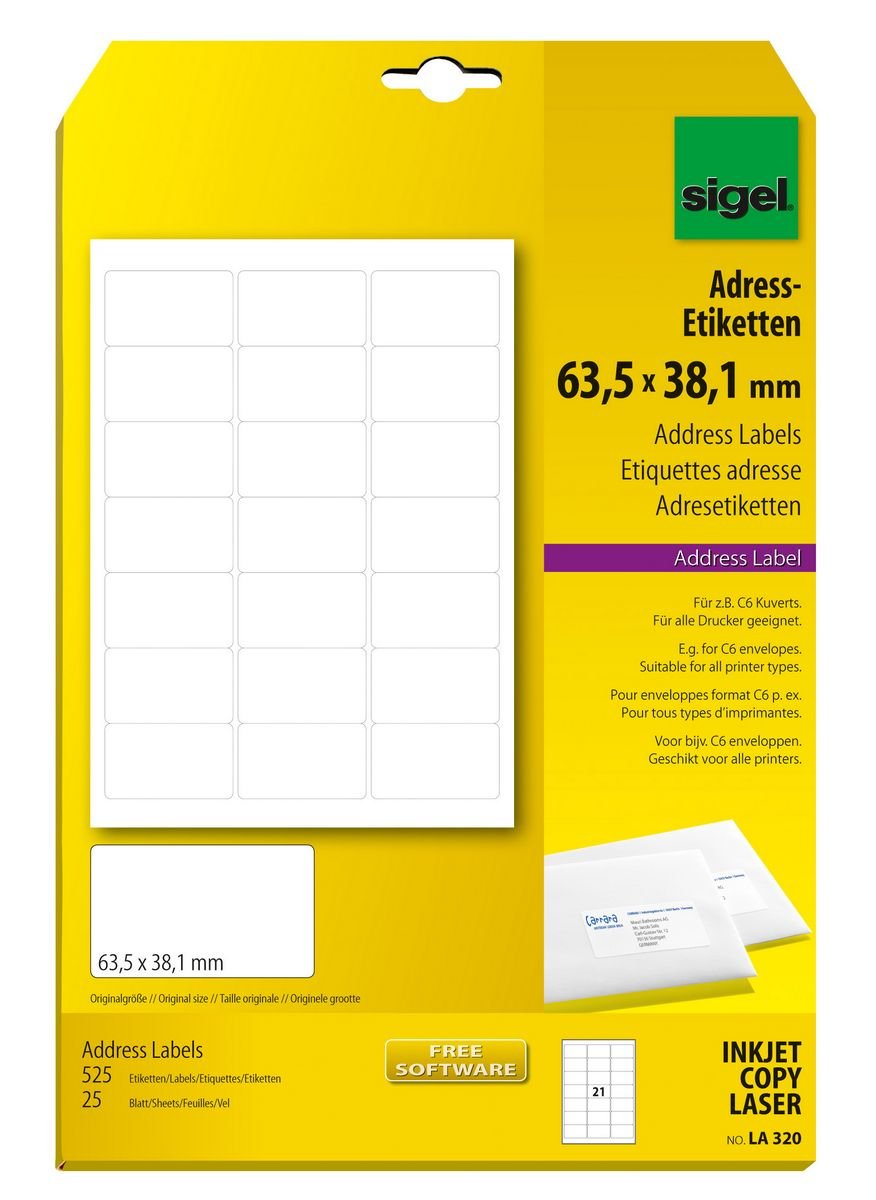 Sigel Etiquetas De Dirección La320 Blanco 63,5 X 38,1 Mm
