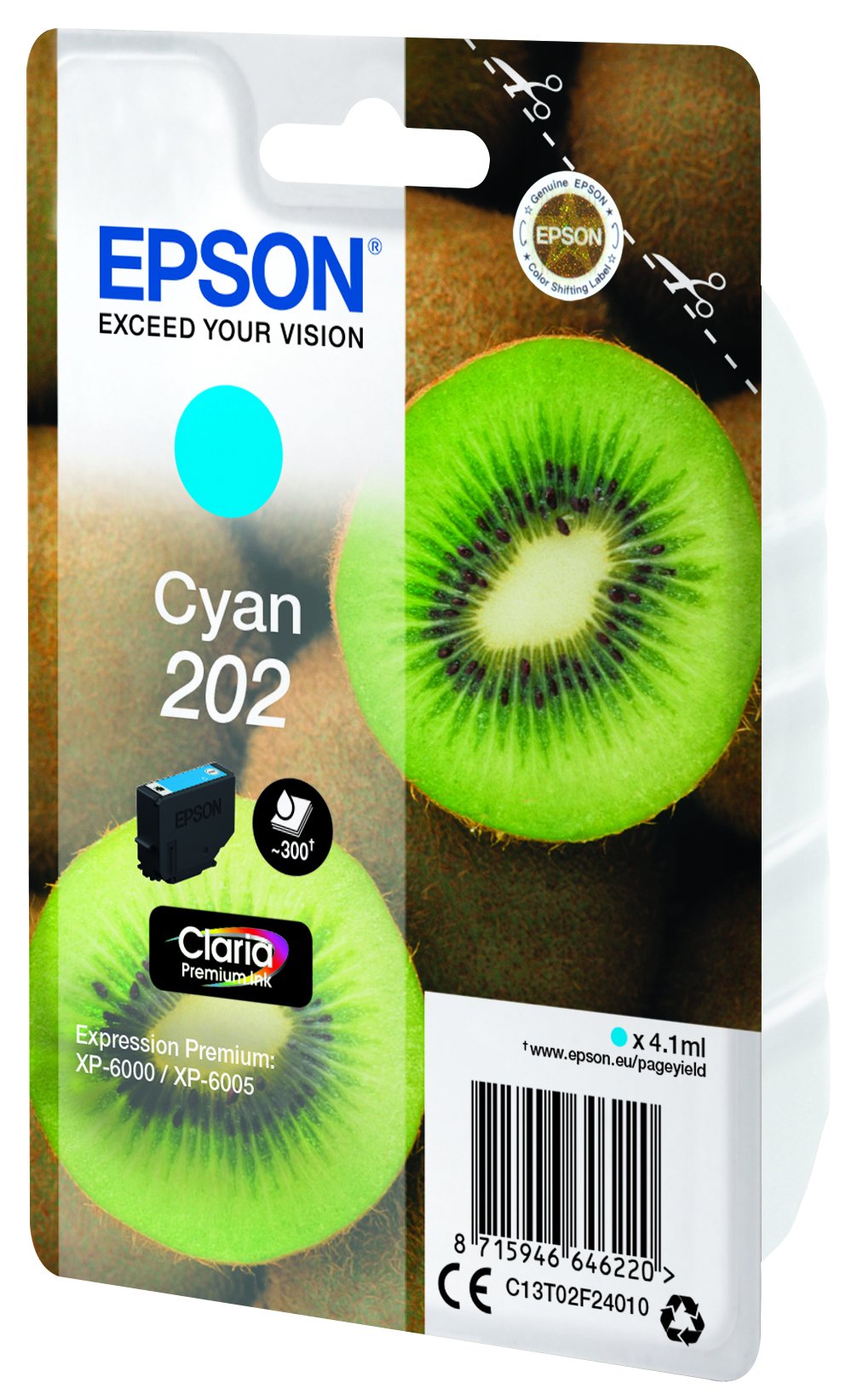 EAN 8715946646237 - Epson Kiwi 202 cartucho de tinta 1 pieza(s) Original Rendimiento estándar Cian imagen 1