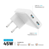 Fixed Slim 2xusb-C Travel Charger, Gan, Pd Support, 45w, White