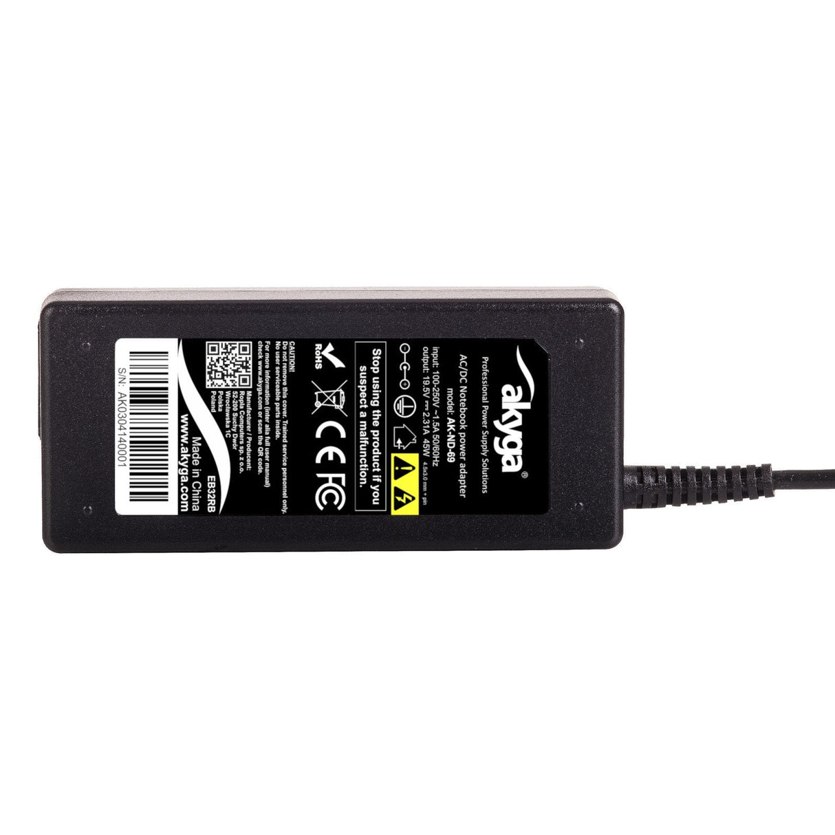 Akyga Cargador Para Portátil Para Hp Ak-Nd-69 19.5v / 2.31a 45w 4.5 X 3.0 Mm + Pin Hp