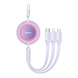 Bright Mirror 2 Series Retractable 3-In-1 Fast Charging Data Cable Usb To M+L+C 66w 1.1m Purple