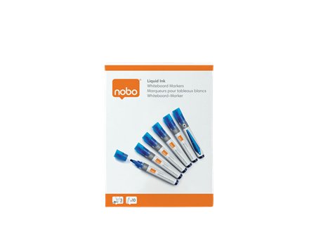Nobo Caja De 10 Rotuladores Para Pizarra Blanca - Punta Redonda 3mm - Tinta Liquida - Nivel De Tinta - Color Azul