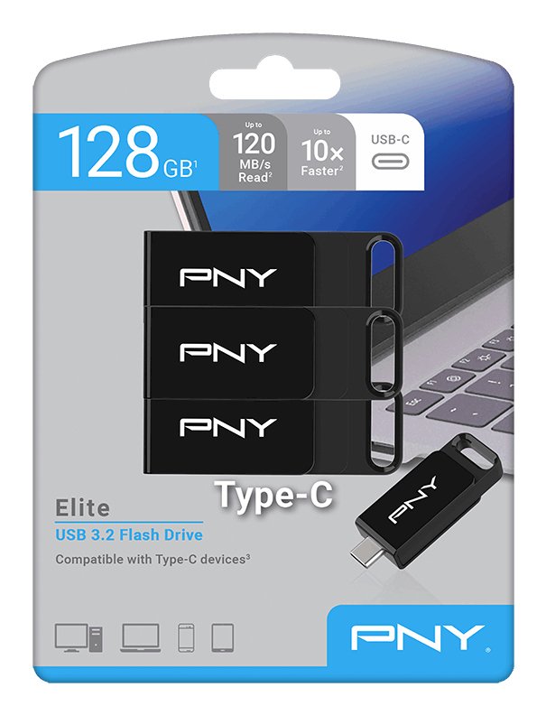 Usb-Mick 128gb Pny Elite Usb 3.2 Type-C Retail 3-Pack
