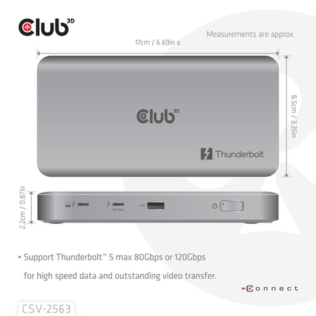 EAN 8719214473495 - CLUB3D CSV-2563 hub de interfaz Thunderbolt 5 120000 Mbit/s Plata imagen 5