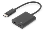 Adaptador Digitus Usb Splitter Tipo C - 3.5mm Tipo C M/F/F 0.2m Gen2 5a 10gb