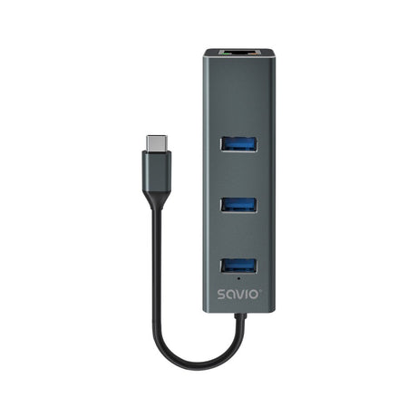 EAN 5901986047766 - Savio AK-57 USB-C - 3 x USB-A HUB with RJ-45 Gigabit Ethernet adapter 5000 Mbit/s grey 2 x USB 3.2 Gen 2  imagen 1
