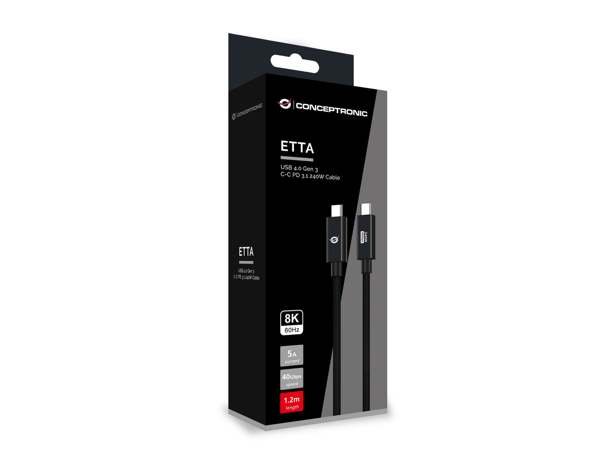 Cable Usb-C Macho A Usb-C Macho 1.2m Conceptronic Usb 4.0 Gen 3 240w 48v 5a 40gbps E-Mark