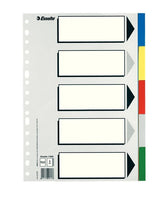 Esselte 5 Separadores Multitaladro Polipropileno Folio Colores Con Carátula Índice Cartón Blanco / Negro