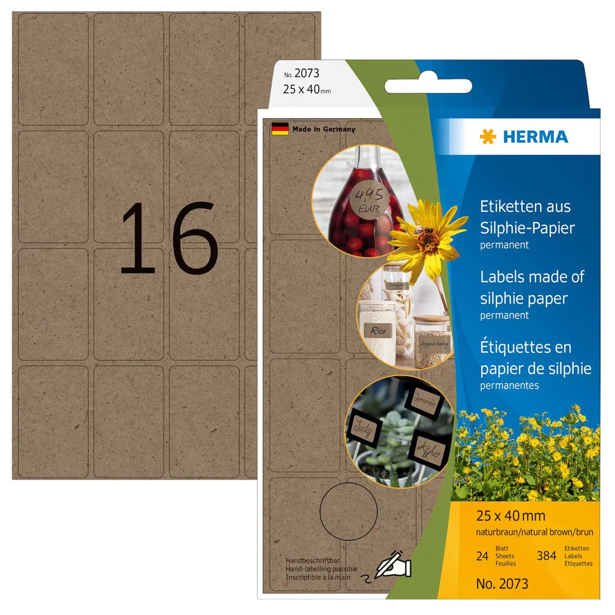 EAN 4008705020732 - HERMA 2073 etiqueta autoadhesiva Rectángulo redondeado Permanente Marrón 384 pieza(s) imagen 1