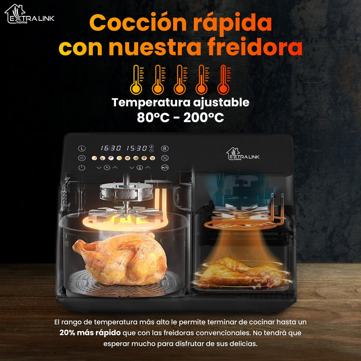 Extralink Home Air Fryer 10l (6l+4l) Eu Sj-1000 2500w