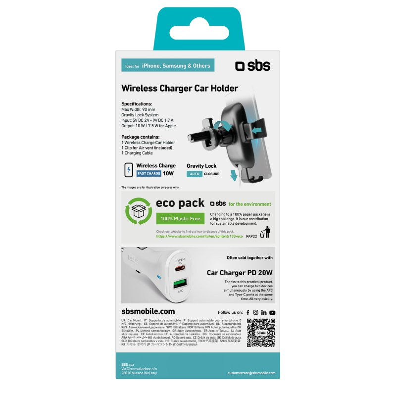 Soporte Universal Coche Sbs Airvent Clip Carga Inalambrica Y Orientable Negro