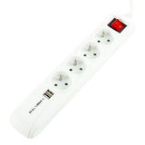 4-Way+2 Usb Power Strip:  White - On/Off Switch - 1.5m