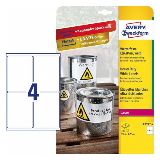 EAN 4004182076026 - Avery L4774-8 etiqueta de impresora Blanco Etiqueta para impresora autoadhesiva imagen 1