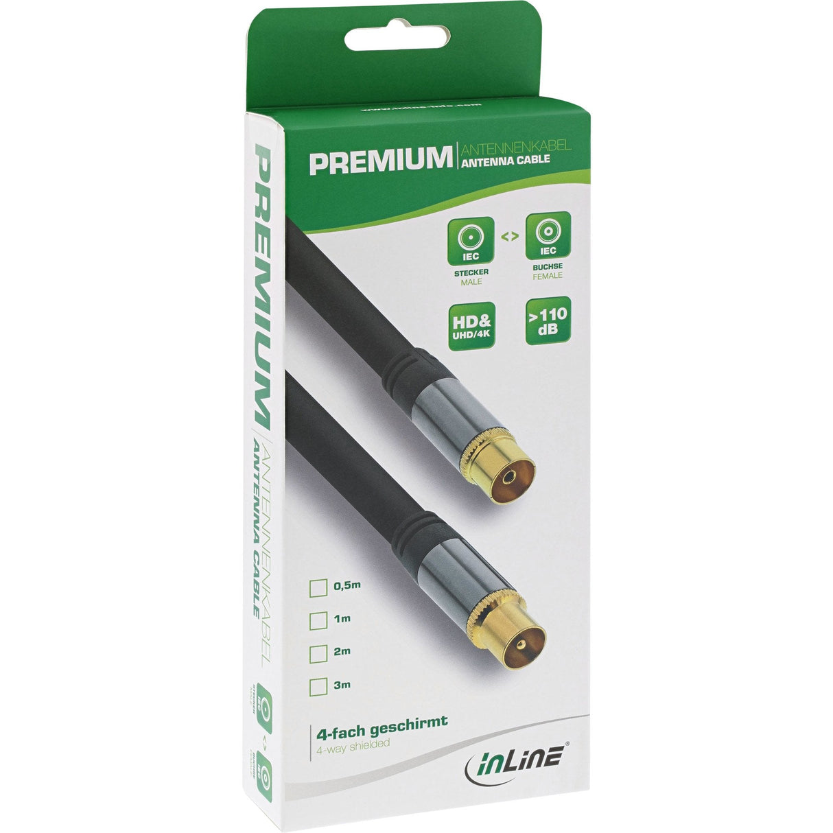 Cable De Antena Inline Premium, 4x Blindado, >110db, Negro, 10m