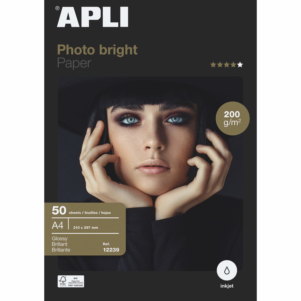 Apli Papel Fotográfico Profesional Brillante Inkjet 200 Gr. Tamaño A4 - 50 Hojas -
