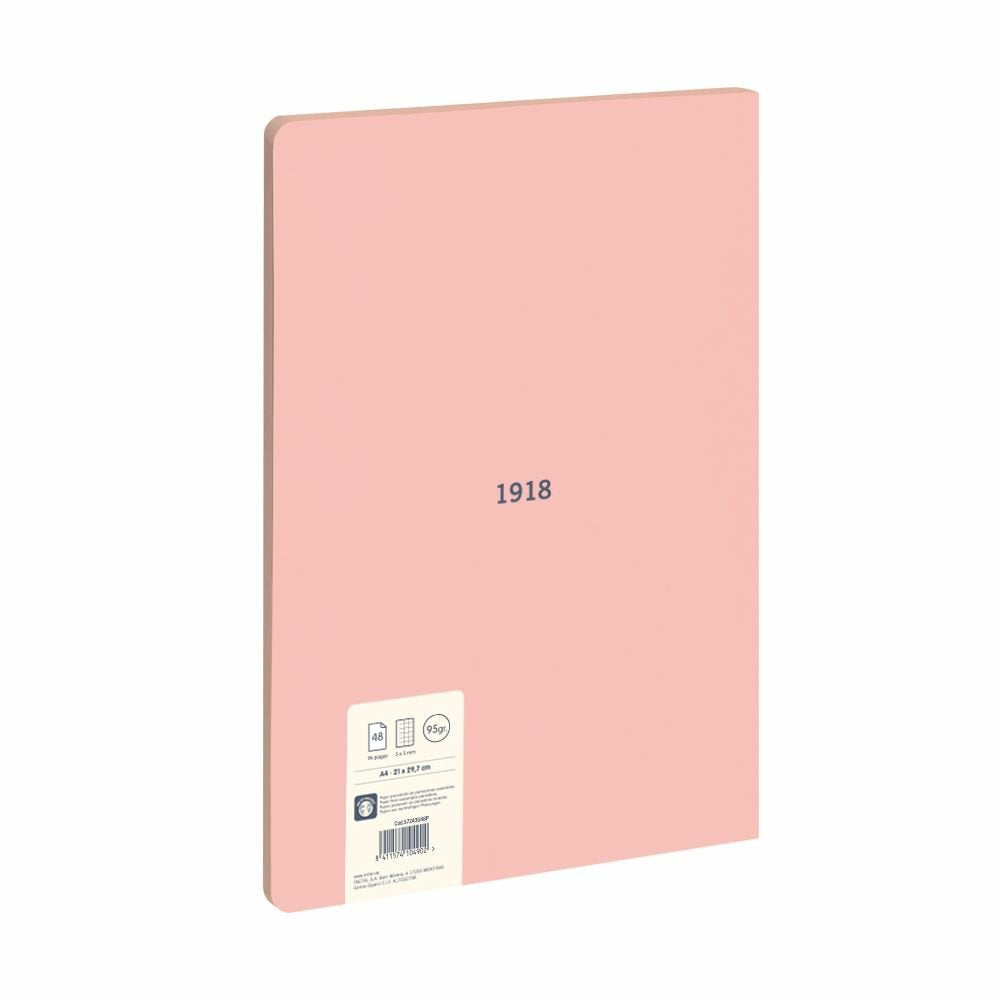 Milan Libreta Encolada Formato A4 Cuadricula 5x5mm - 48 Hojas De 95 Gr/M2 - Microperforado - Tapa Blanda - Color Rosa