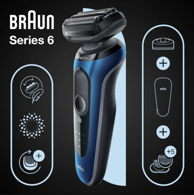 Máquinilla Braun Series 6 61-B4500cs De Afeitar De Láminas Recortadora Negro, Azul