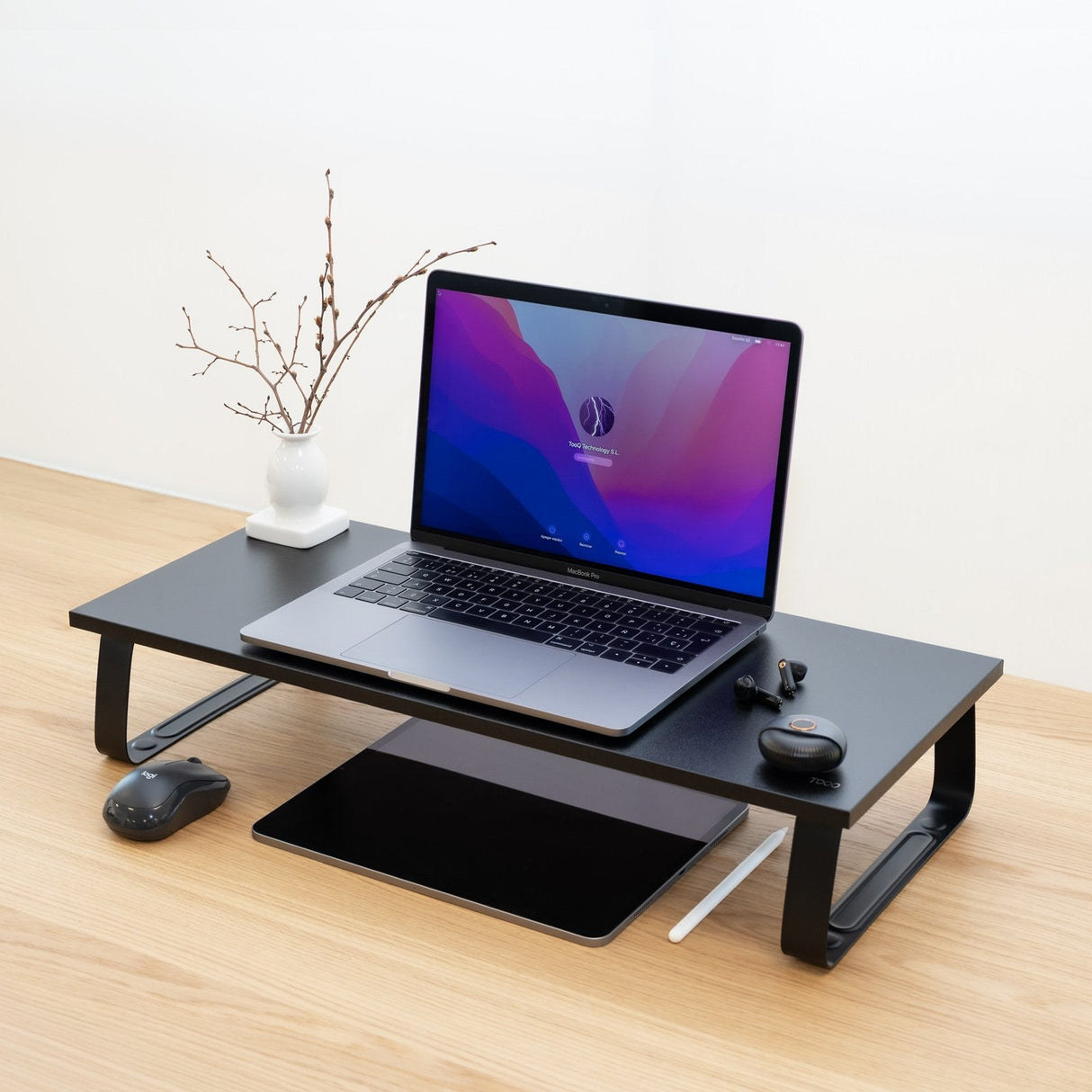 Soporte Elevador Madera Para Monitores, Negro