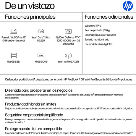 EAN 0199251580437 - HP ProBook 4 G1i AI Wolf Pro Security Edition Intel Core Ultra 5 225U Portátil 35,6 cm (14") WUXGA 16 GB  imagen 3