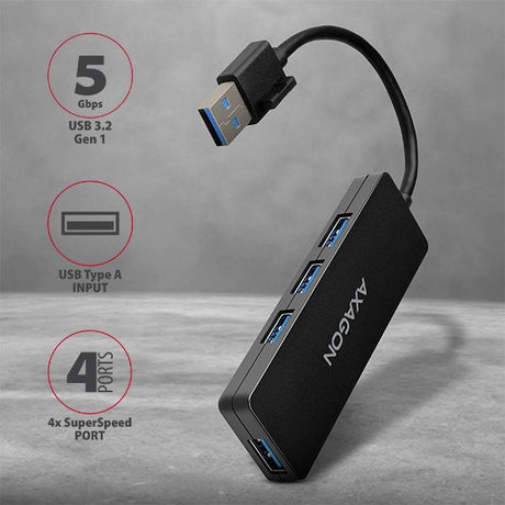 EAN 8595247904362 - Axagon HUE-G1A hub de interfaz USB 3.2 Gen 1 (3.1 Gen 1) Type-A 5000 Mbit/s Negro imagen 2