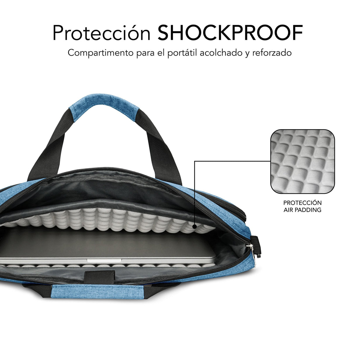 Maletin Air Padding 15.6'' Azul Subblim Hasta 15.6'' / Interior Acolchado / Bolsillo Exterior