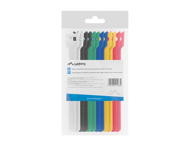 Paquete De 12 Tiras De Velcro Lanberg Org01-Mt150-Mc6 Para Organizar Cables 12mm*15cm Colores Blanco/Negro/Verde/Azul/Amarillo/Rojo