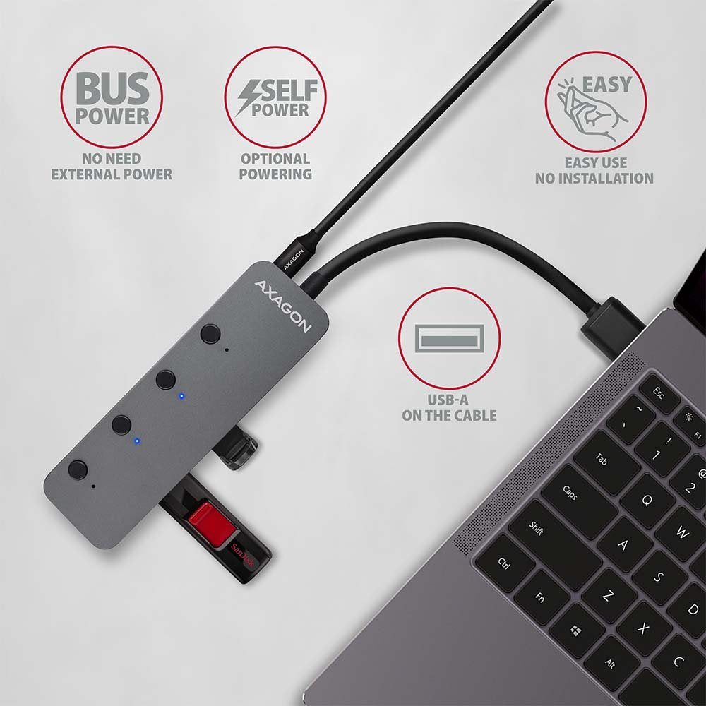 EAN 8595247905642 - Axagon HUE-MSA Superspeed USB-A Switch Hub 4x USB 3.0 aktiv - 20cm schwarz USB 3.2 Gen 1 (3.1 Gen 1) Type imagen 4