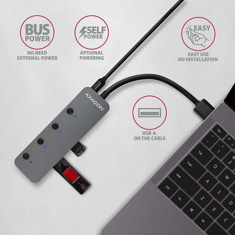 EAN 8595247905642 - Axagon HUE-MSA Superspeed USB-A Switch Hub 4x USB 3.0 aktiv - 20cm schwarz USB 3.2 Gen 1 (3.1 Gen 1) Type imagen 4