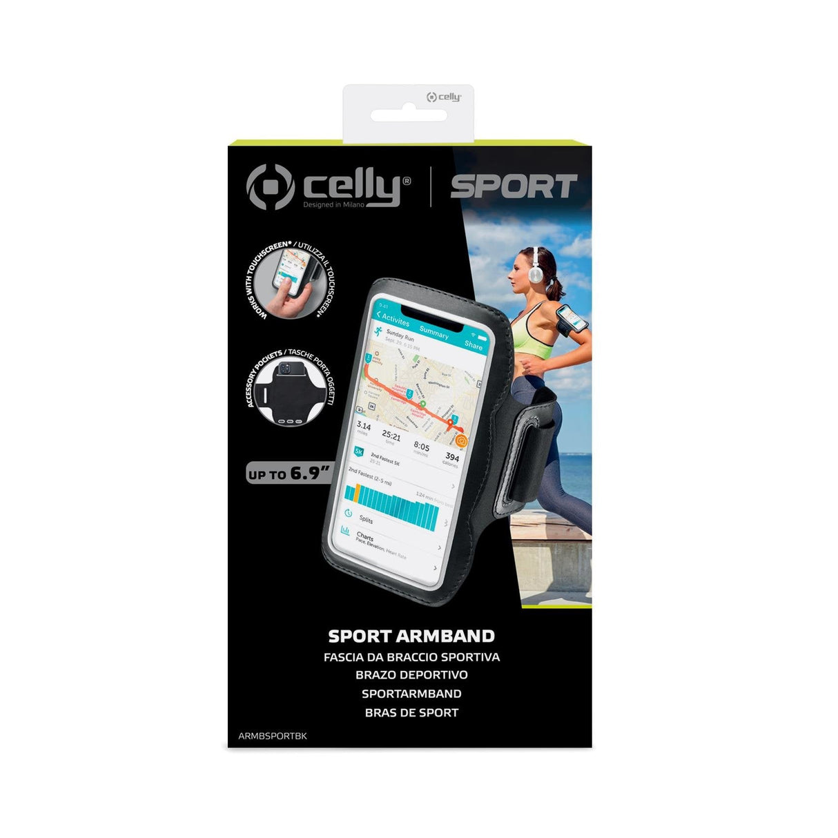 Celly Armbsportbk Funda 17,5 Cm (6.9") Brazalete Caso Negro, Transparente