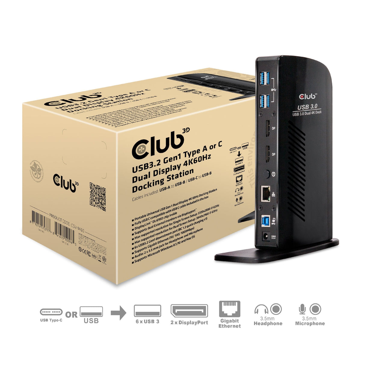 Club3d Usb 3.0 Dual Display 4k60hz Docking Station