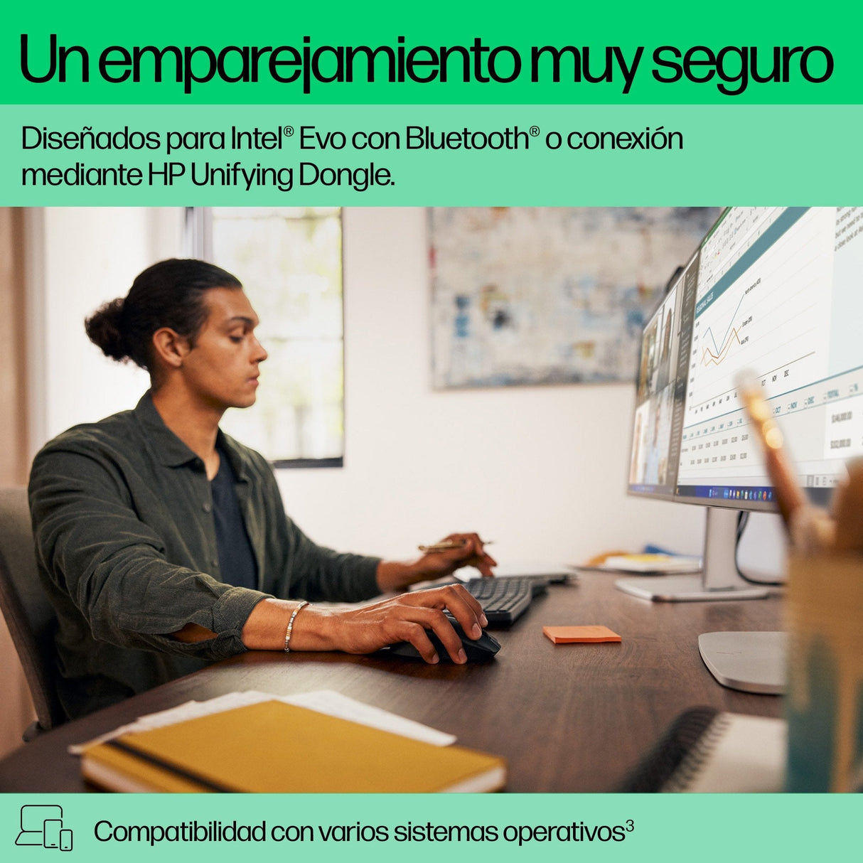 EAN 197498230610 - HP 680 Comfort Dual-Mode Keyboard and Mouse Combo teclado Ratón incluido Hogar RF Wireless + Bluetooth Neg imagen 6