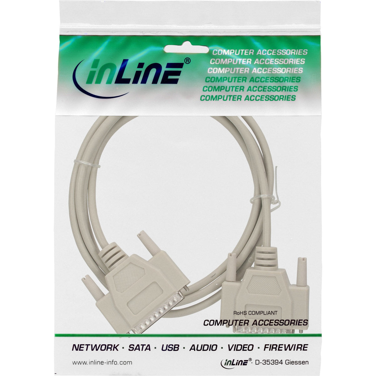 Cable Serie Inline Moldeado Db25 Macho A Macho Gris 2m