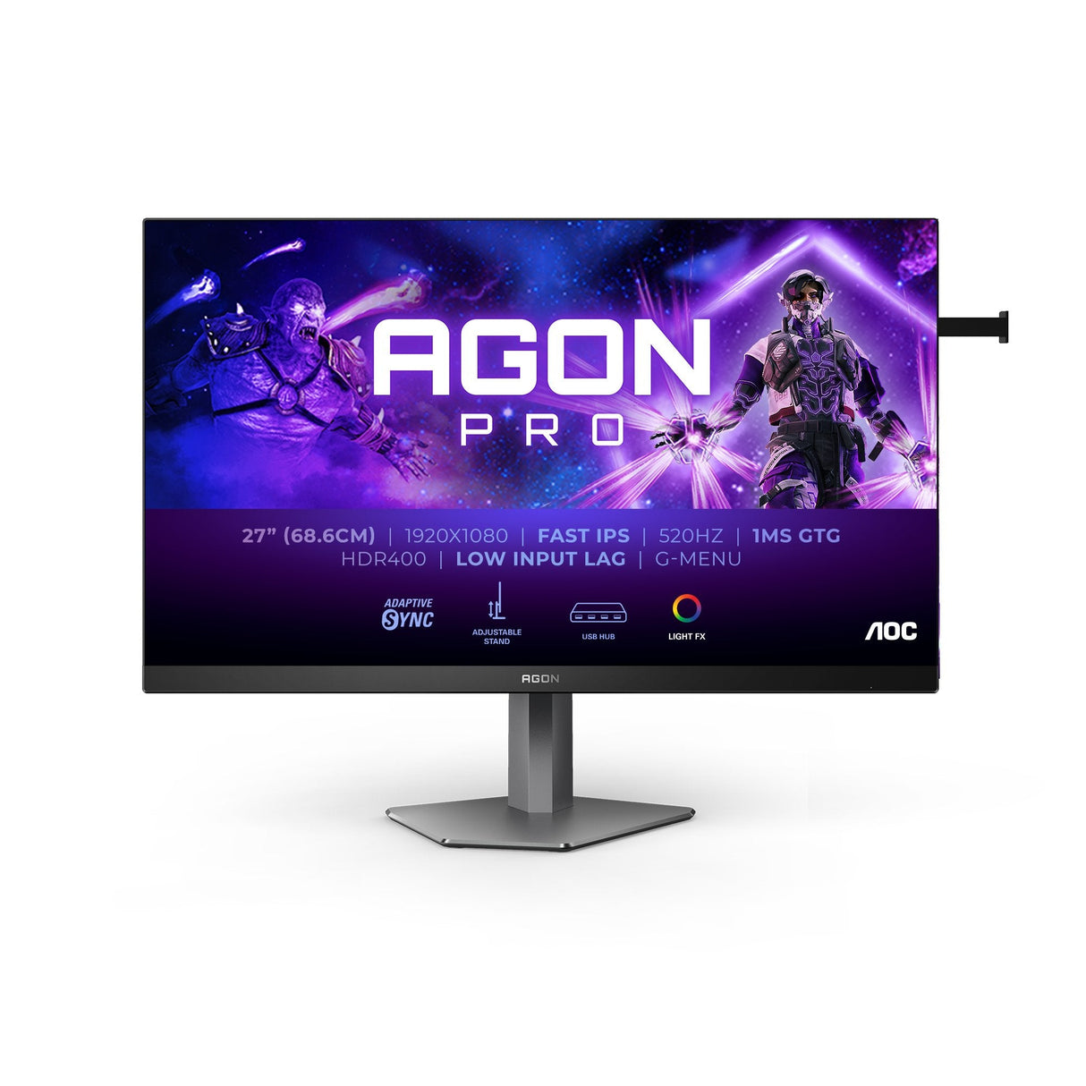 Monitor  Aoc Ag276fk 27 "Negro (Matt)/Gris Oscuro, Fullhd, Fast-Ips, Usb Hub, Adaptive-Sync, Panel De 520hz Ag276fk