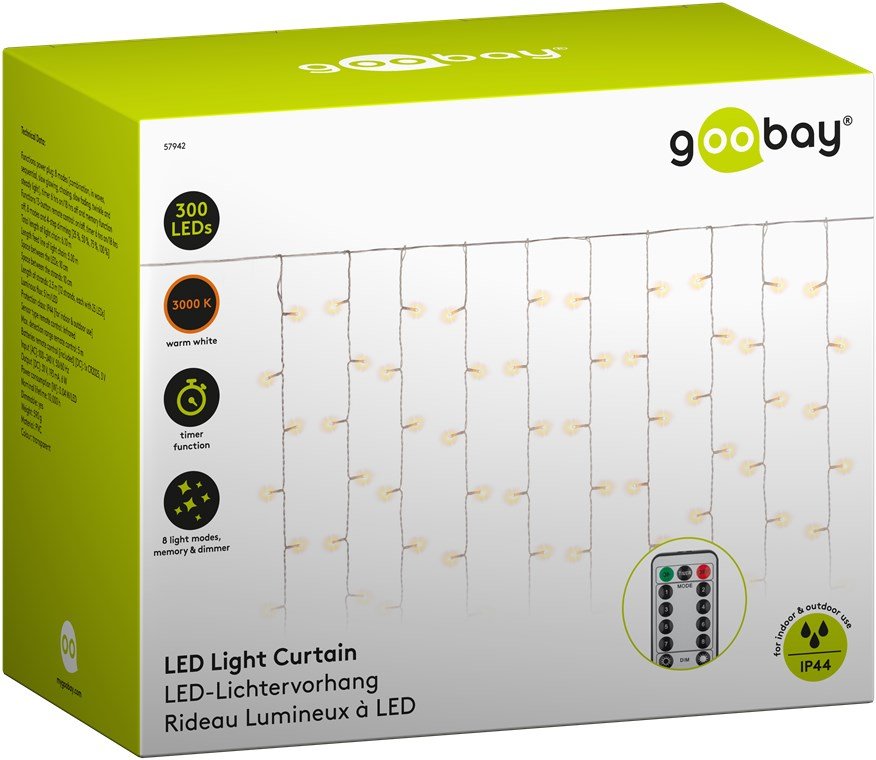 Cortina De Luz Con 300 Led
Con Mando A Distancia, Función Temporizador, 8 Modos De Luz, Dimmer Y Transformador Externo De 31 V,
