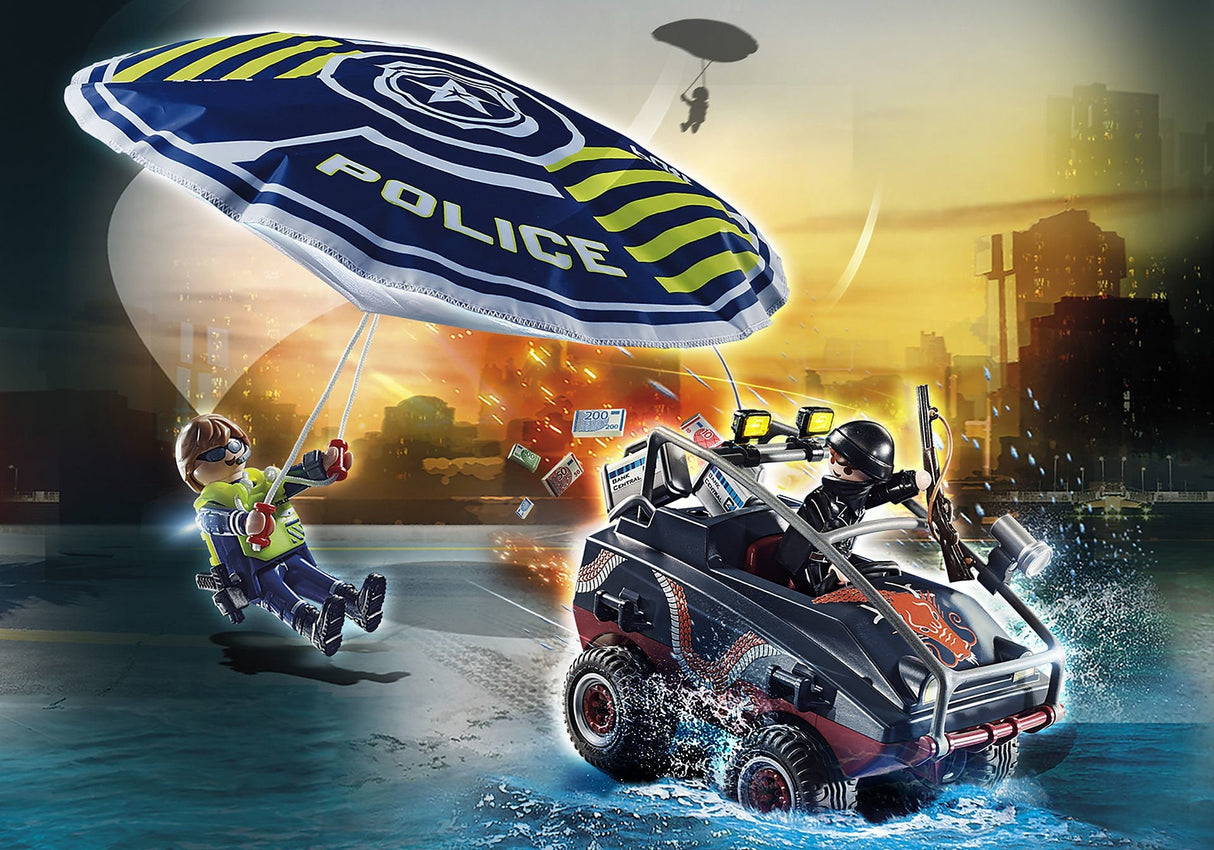 Playmobil 70781 Paracaídas De La Policía: Persiguiendo El Vehículo Anfibio