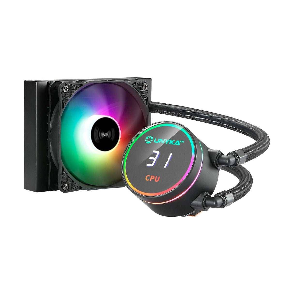 Unykach Aquastorm 120 Kit De Refrigeracion Liquida - Ventilador De 120mm - Iluminacion Rgb - Visualizacion Temperatura Cpu - Tubo De 335mm