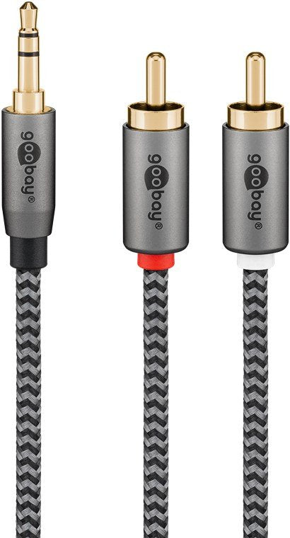 Cable Goobay Plus Audio Adaptador  Aux 3.5 Mm> Enchufe De Encadenamiento Estéreo Negro/Plateado, 0.5 Metros 65284