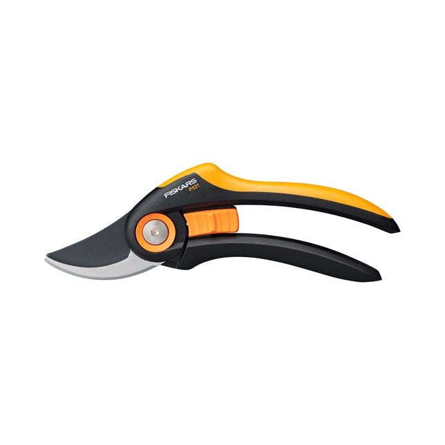Fiskars Tijeras De Jardín Plus, P521, Cuchillas De Acero Inoxidable, Longitud: 20,1 Cm, Negro/Naranja, 1057167