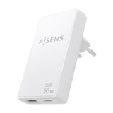 Aisens Cargador De Pared Gan Ultra Delgado 65w, 1xusb-C Pd3.0 Qc4.0, 1xusb-A Qc3.0, Blanco