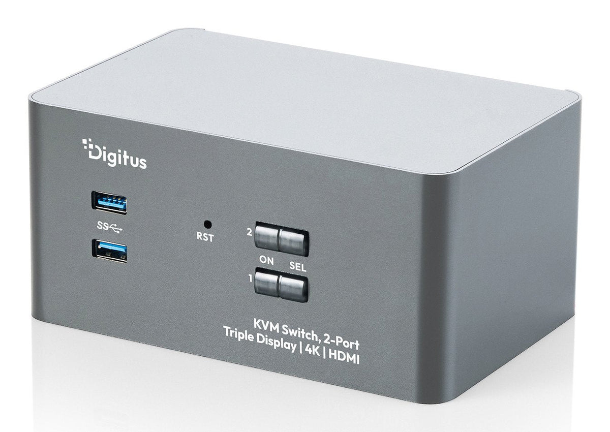 Digitus Kvm Switch, 2-Port, Triple-Display. 4k, Hdmi