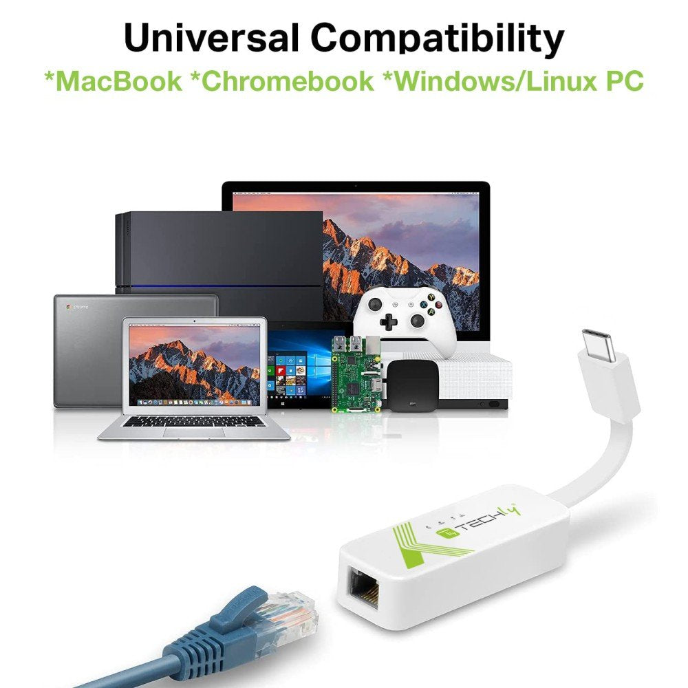 Adaptador Techly Usb 3.1 Tipo C Rj45 10/100/1000, Blanco