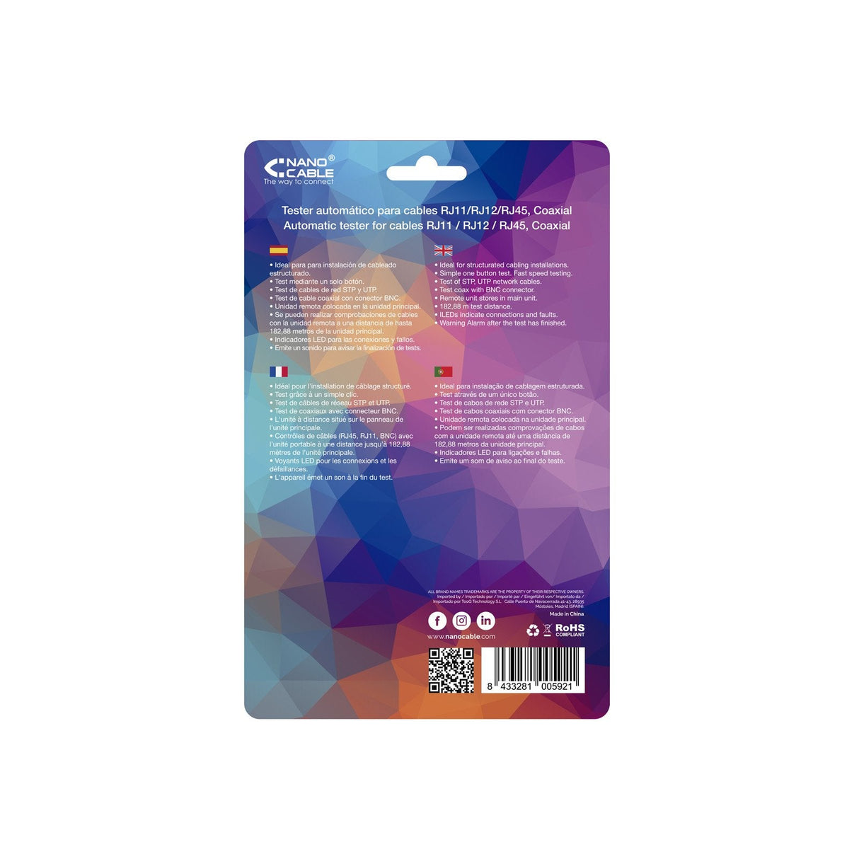 Nanocable Testeador Para Cable Rj11/Rj12/Rj45, Coaxial