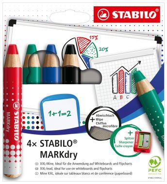 Stabilo Marcador En Seco Para Pizarra Blanca/Papel Markdry Caja 4 C/Surtidos