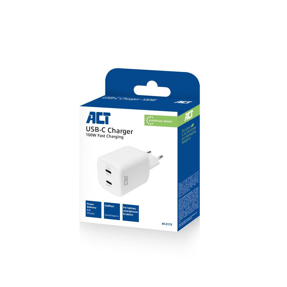Usb-C Charger 100w 2-Port With Power Delivery 3.2, Pps, Avs, Quickcharge And Ganfast