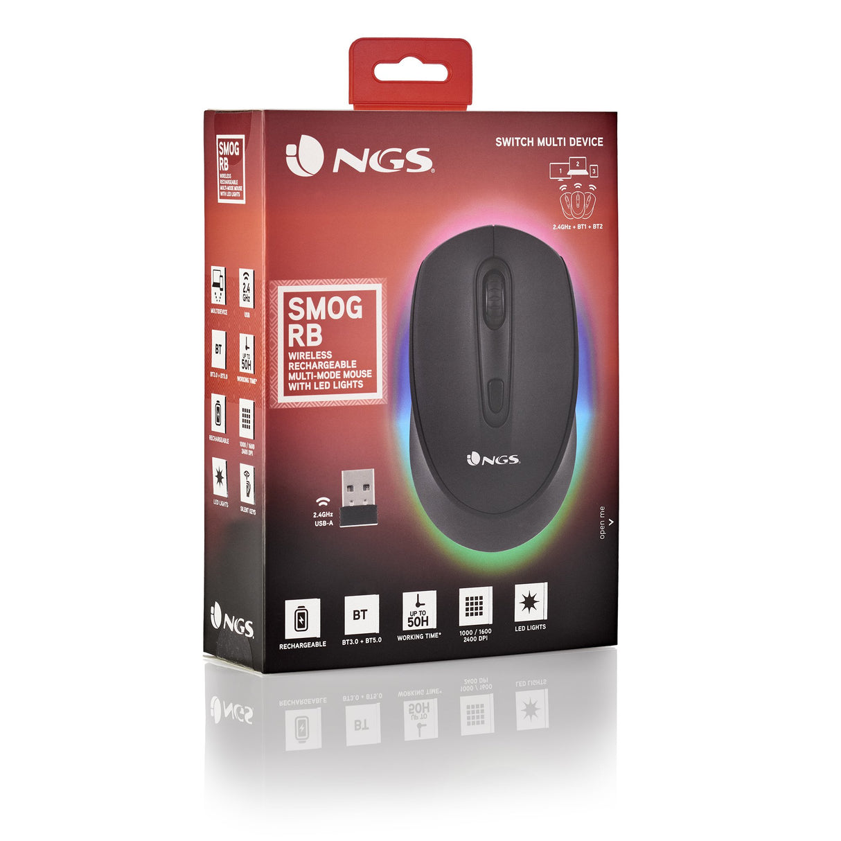 EAN 8435430619096 - NGS SMOG-RB ratón Juego Ambidextro RF Wireless + Bluetooth Óptico 2400 DPI imagen 9