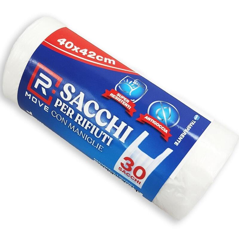 1 Rotolo Da 30 Sacchi Rifiuti 40x42cm Con Maniglie Trasparenti Rmove